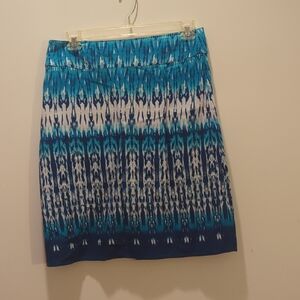 Cato Blue and White Patterned Pencil Skirt